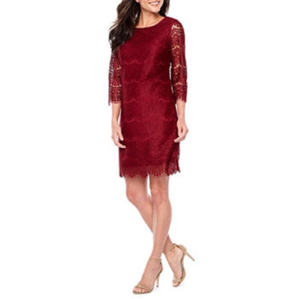 Ronni Nicole 3/4 Sleeve Lace Pattern Sheath Dress